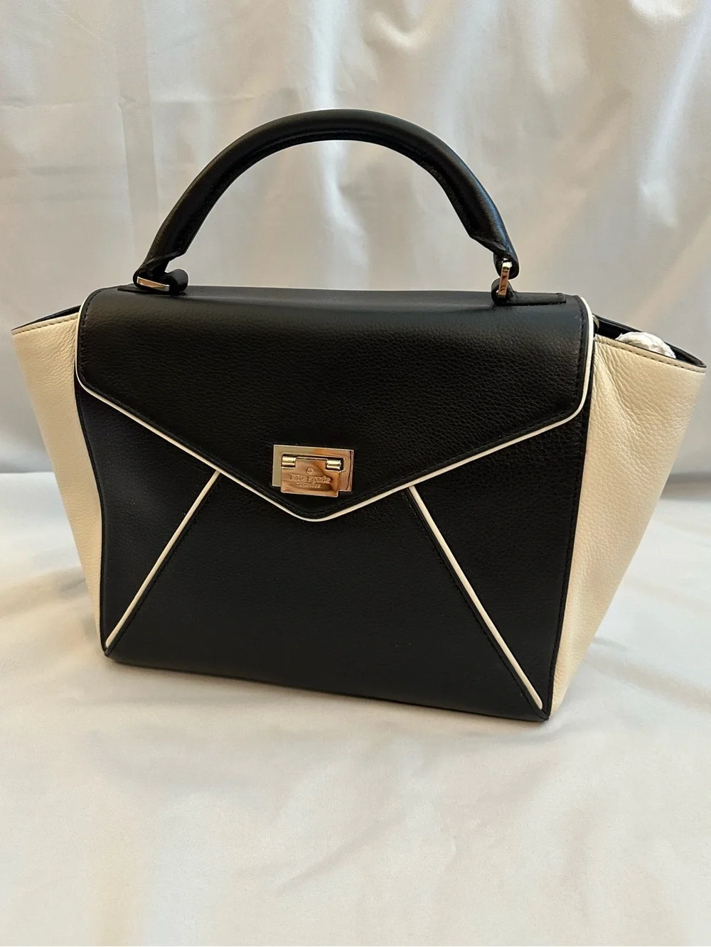 kate spade Laurel Wesley Place Black and Cream Structured Top-Handle Satchel